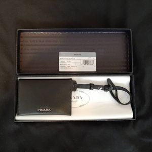 Prada leather coin pouch/cardholder keychain black